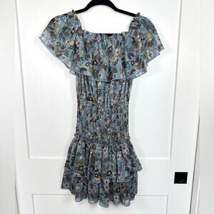 Capuccino Off The Shoulder Smocked Ruffle Mini Dress Made in France Size XS